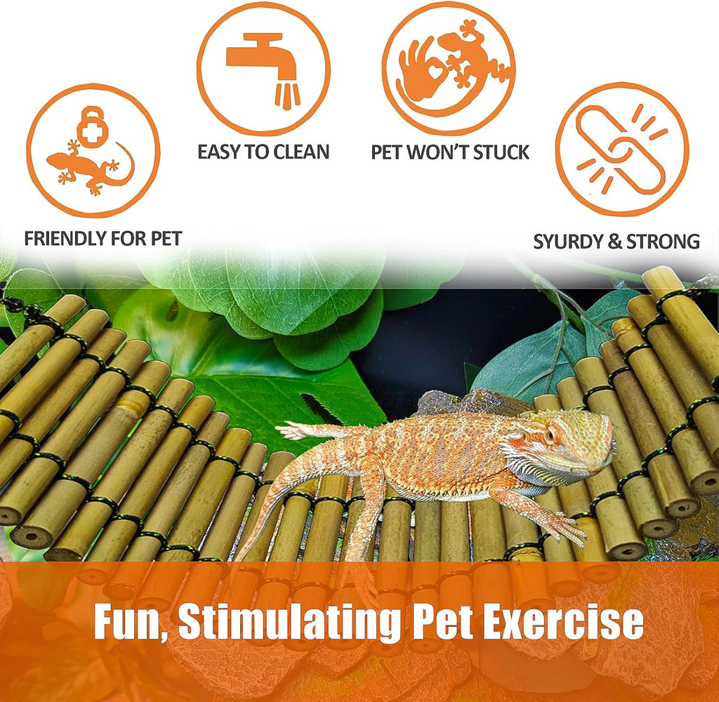 Bearded Dragon Tank Accessories, Reptile Climbing Hammock Bridge, Lizard Lounger Bamboo Ladder, Reptile Tank Accessories for Habitat, 18 x6 in