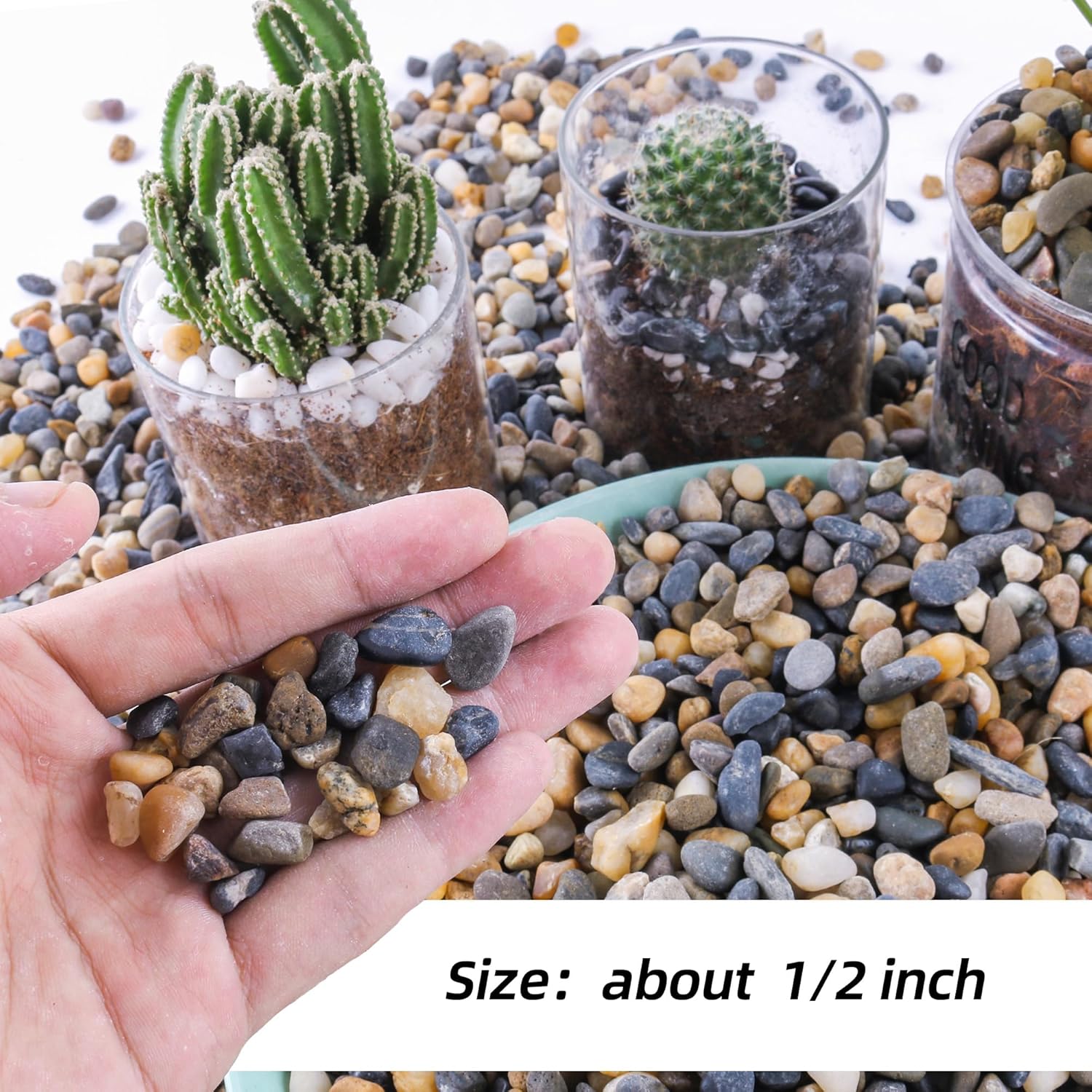 7lb 1/4" Polished Pebbles for Plants Potting,Succulents Aquarium Fish Tank Vases-Decorative River Rocks Garden Gravel Stones