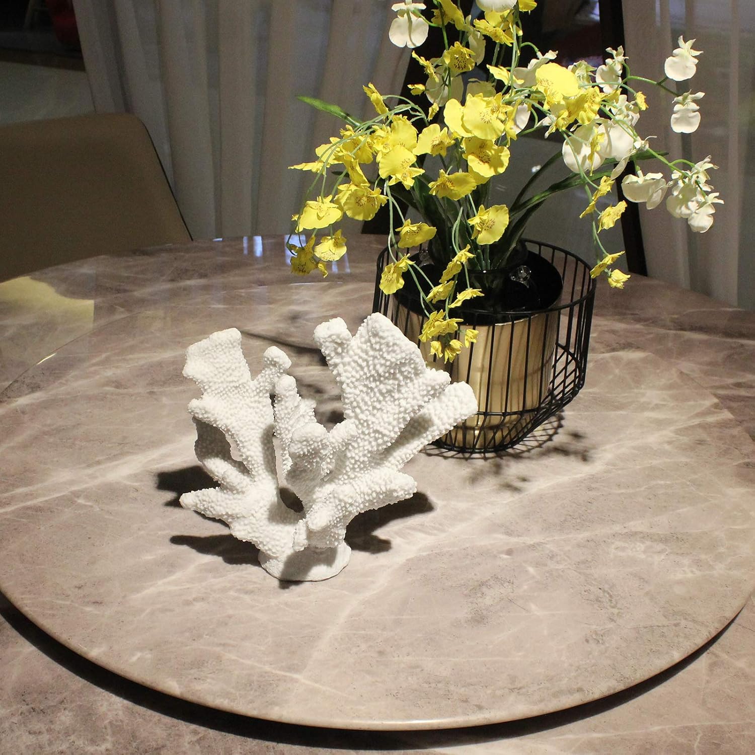 White Coral Reef Decor, Faux Artificial Coral Statue, Nautical Decor for Beach Theme Home, Wedding, Tabletop Decoration for Home Living Room Decor