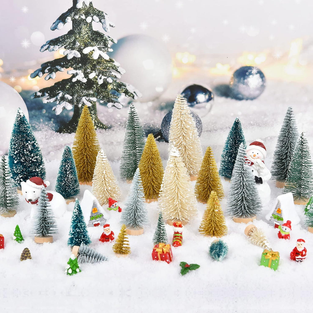 DearHouse 30PCS Artificial Mini Christmas Trees, Mini Pine Tree Sisal Trees with Wood Base Bottle Brush Trees for Christmas Table Top Decor Winter Crafts Ornaments (Gold, 30)