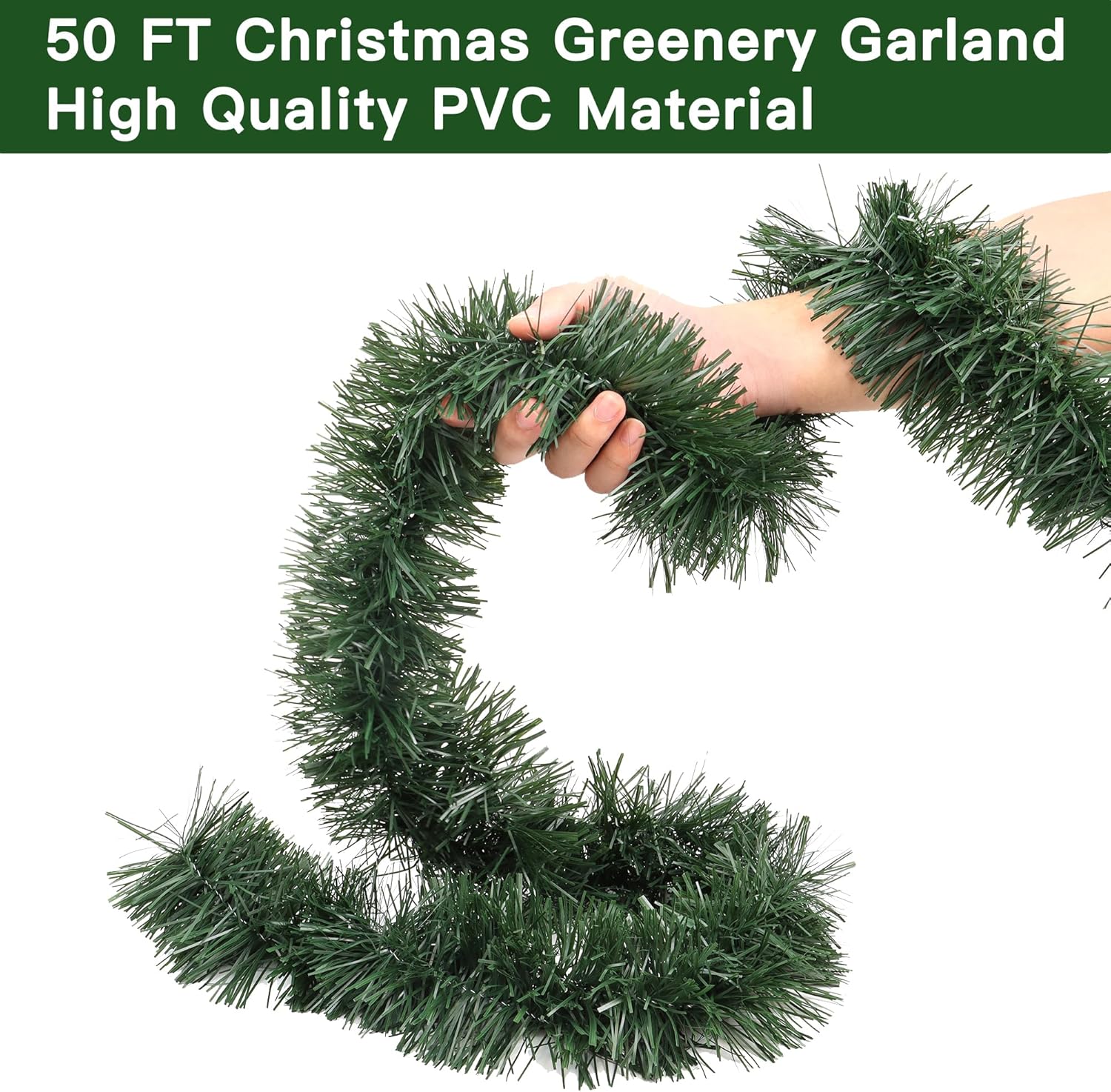 50 Feet Christmas Garland Greenery Christmas Decor, Artificial Pine Garlands Xmas Decorations for Stairs Mantle Fireplace Home Party Holiday Soft Green Garland Christmas Decoration Indoor Outdoor