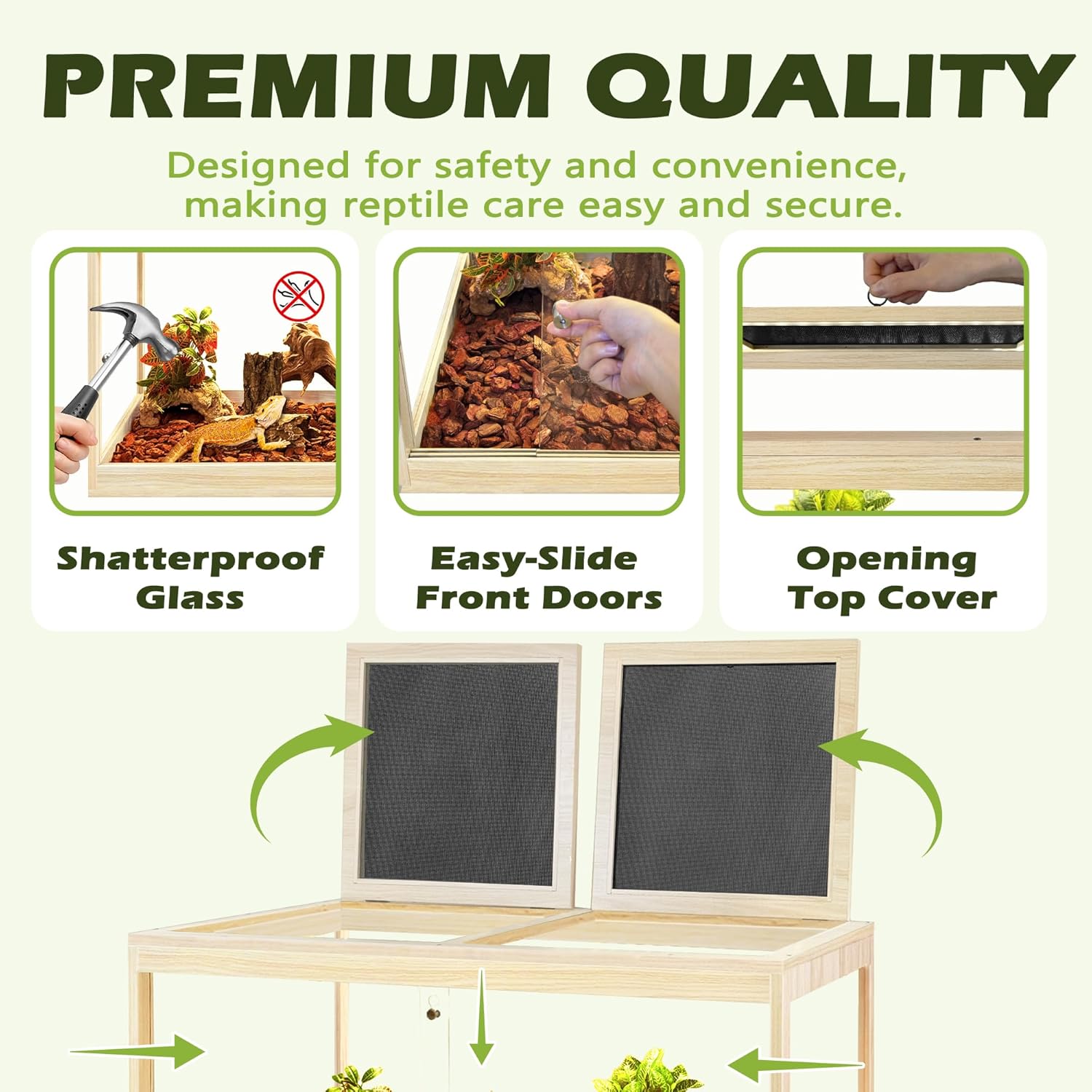 Prolee Tempered Glass Bearded Dragon Tank 28 Gallon, Lizard Tank, Reptile Tank with Metal Mesh Roof Door, Snake Tank with Lock Design, 24" Long, Oak