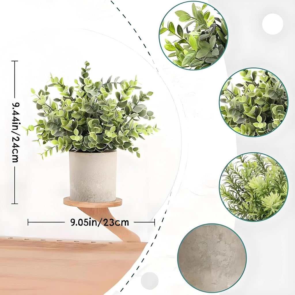 3 Pack Mini Potted Fake Plants Artificial Plastic Eucalyptus Plants Topiaries for Home Office Desk Farmhouse Room Bathroom Coffee Table Decor