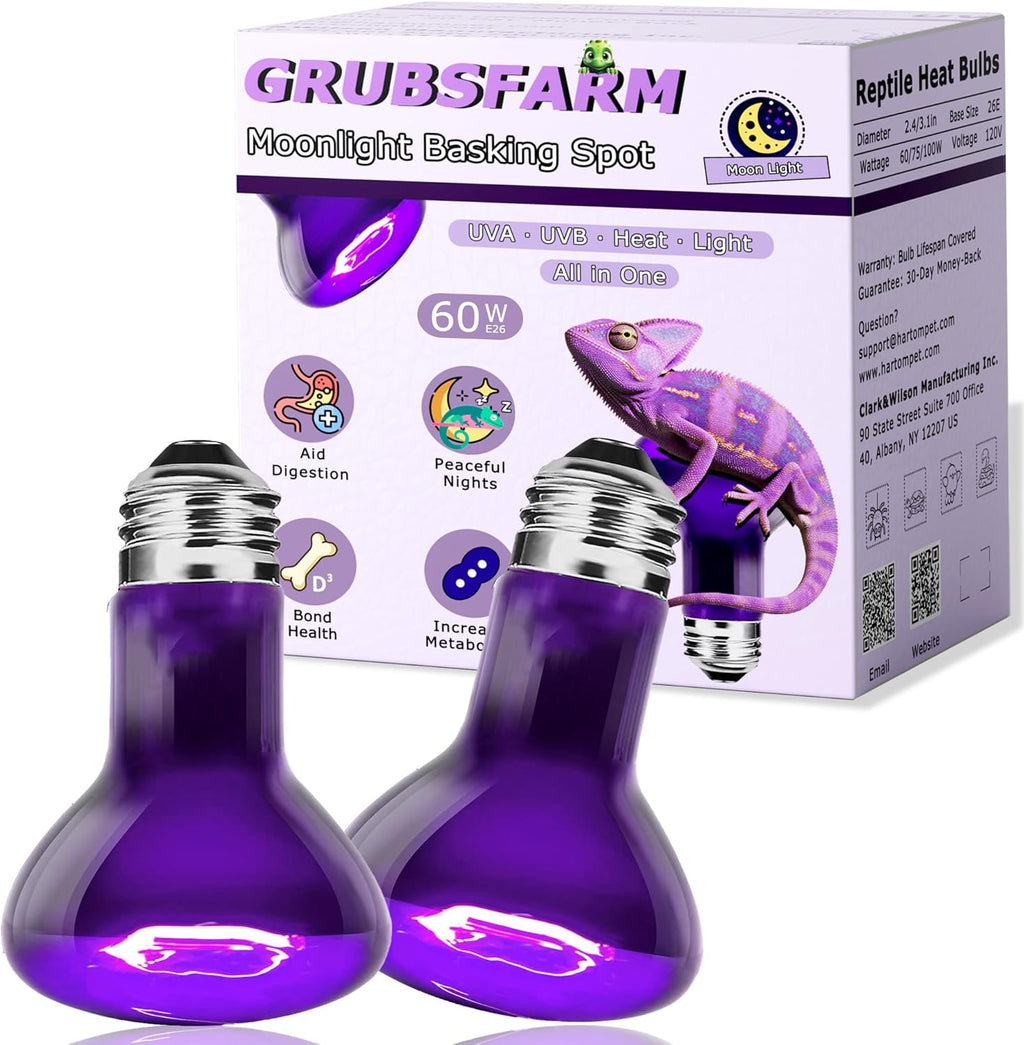 Reptile Moonlight Bulb 60W – Soft Purple Night Light for Nocturnal Viewing, Sleep-Friendly, 2000H Life, E26 Base