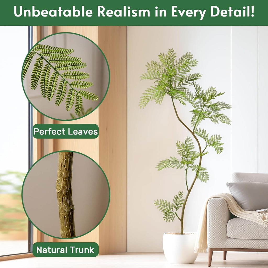 6.6FT Artificial Tree Fake Jacaranda Tree,Faux Tall Tree Lifelike Green Leaves Large Plants Indoor Fake Trees for Home Decor