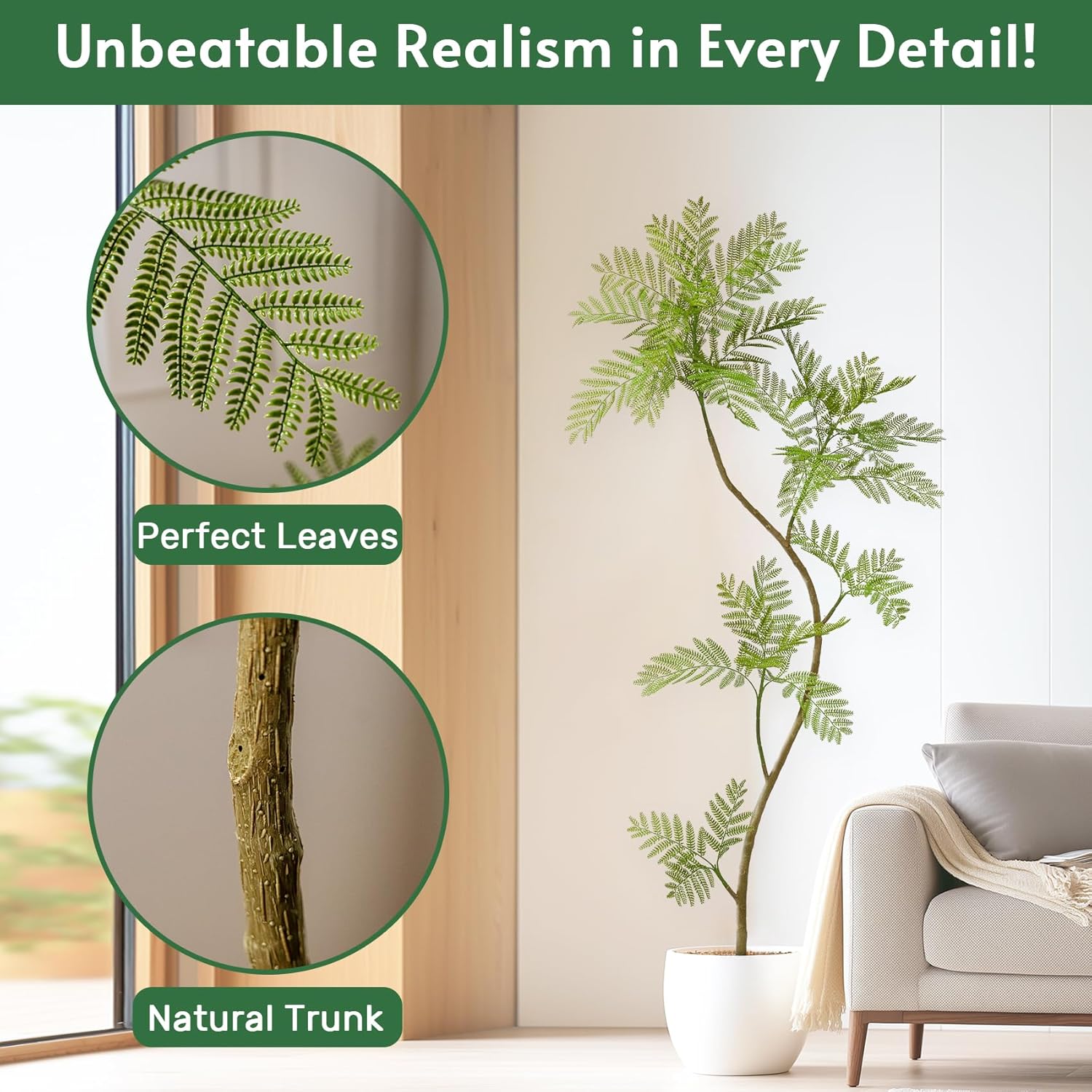 6.6FT Artificial Tree Fake Jacaranda Tree,Faux Tall Tree Lifelike Green Leaves Large Plants Indoor Fake Trees for Home Decor