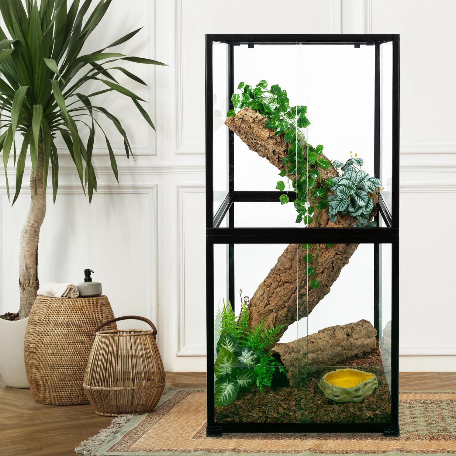 REPTIZOO 120 Gallon Tall Reptile Terrarium 24" x 24" x 48" Large Tempered Glass Reptile Tank, Front Opening Chameleon Cage with Top Screen Ventilation(Knock-Down)