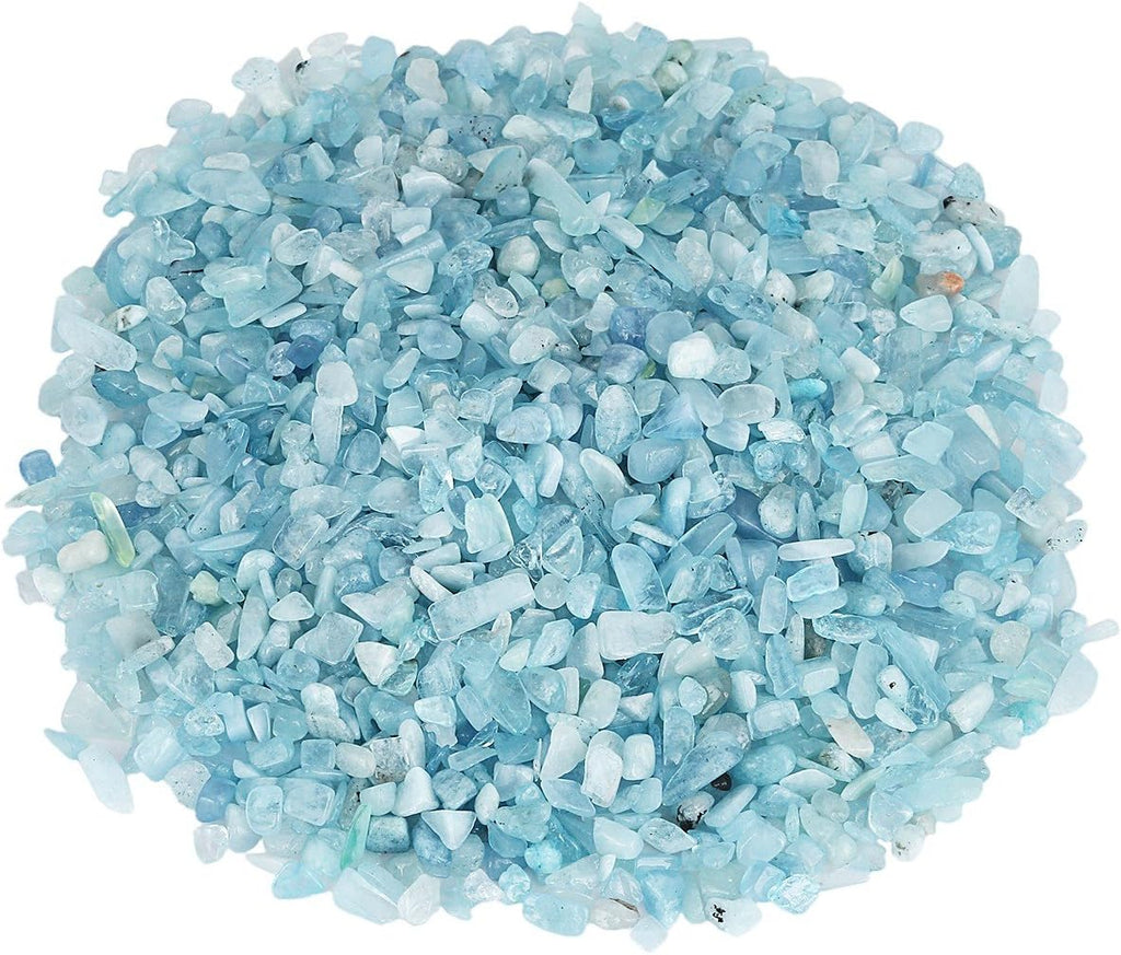 SUNYIK Aquamarine Tumbled Chips Stone Crushed Crystal Quartz Pieces Irregular Shaped Stones 1pound(about 460 gram)