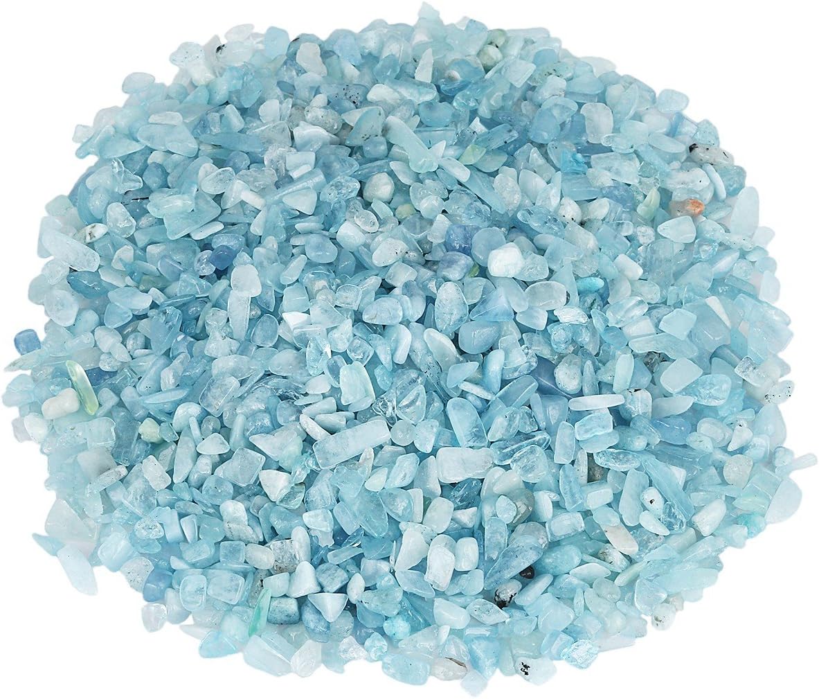 SUNYIK Aquamarine Tumbled Chips Stone Crushed Crystal Quartz Pieces Irregular Shaped Stones 1pound(about 460 gram)