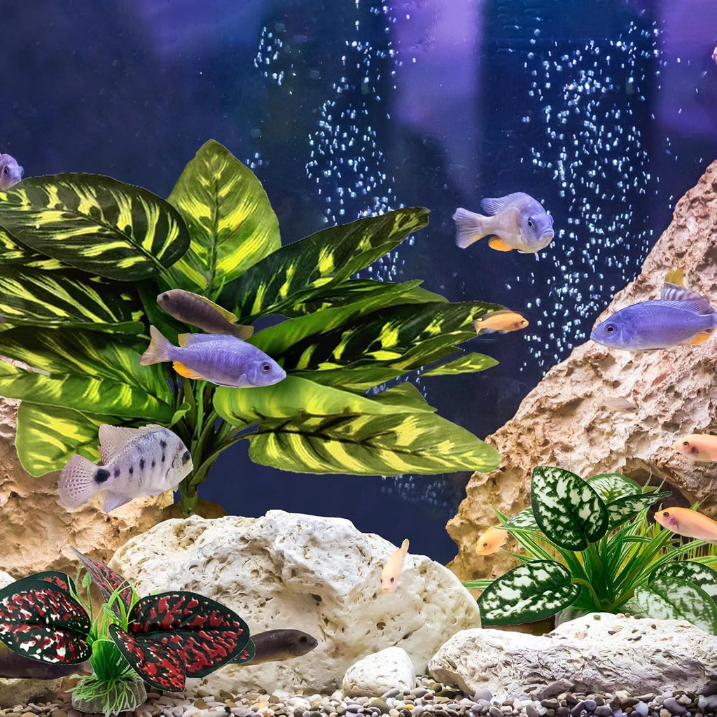 Reptile Artificial Plants, Terrarium Plants Decorations Supplies, Aquarium Fish Tank Plant, Amphibian Habitat Hideout Tank Accessories(L Set-3pcs/B)