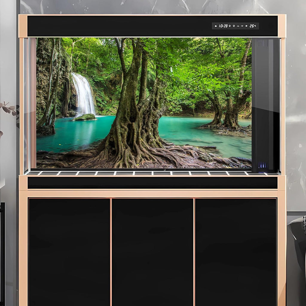 Waterfall Aquarium Background Tropical Rainforest Natural Landscape Terrarium Background Big Tree and Emerald Lake Stream Fish Tank Background Tropical Style Reptile Habitat Background 48x20in
