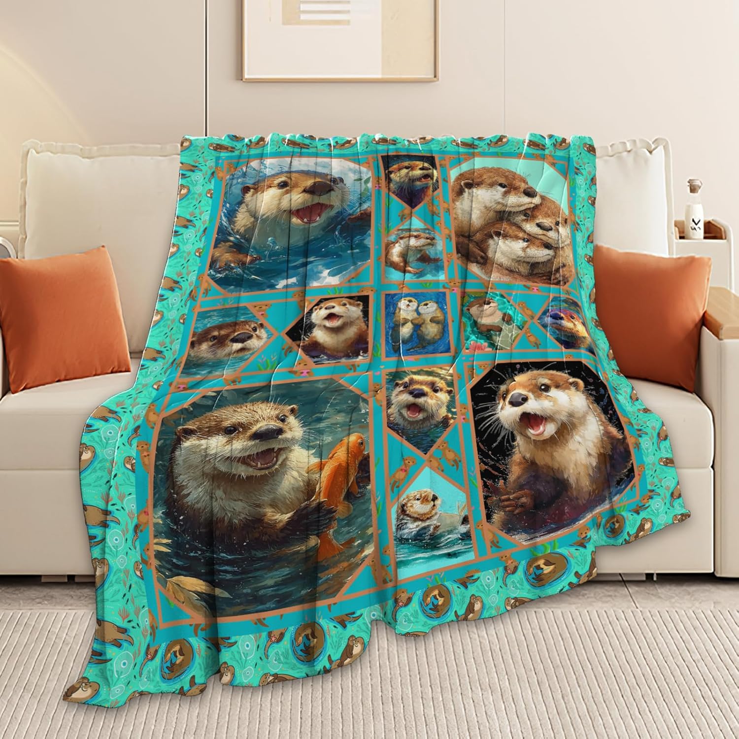 Otter Throw Blanket Otter Stuff Gifts for Kids Girls Boys Adults Women Men Soft Cozy Warm Plush Fluffy Fuzzy Fleece Blanket Decor 50''X60''