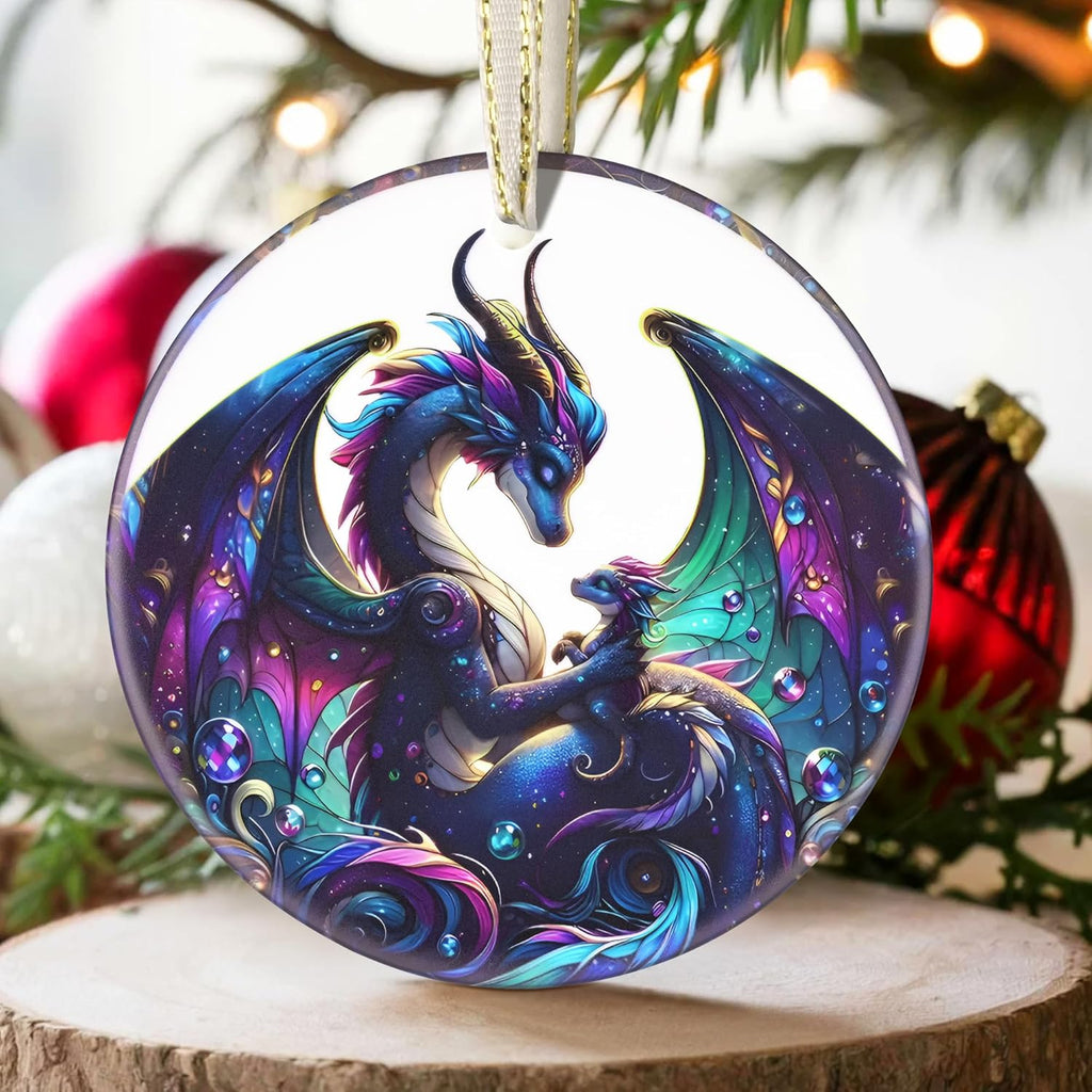 Dragon 2025 Christmas Tree Ornaments - Round Ceramic, Holiday Decor, Beautiful Gift Idea for Christmas Decorations