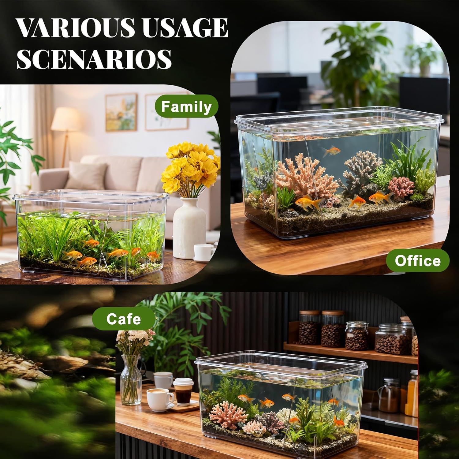 Geelin 2.5 Gallon Plastic Fish Tank Large Bowl Shatterproof with Crystal Clear Clarity for Terrarium, Flower Vase Centerpiece Gift for Fish Lovers(Square)