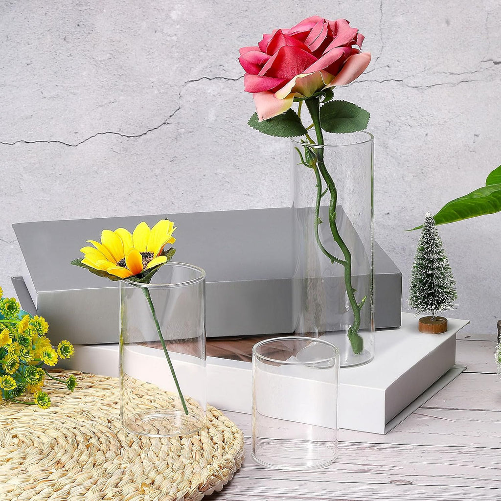 PATIKIL Clear Glass Cylinder Vase, 3.9" Tall and 2.2" Dia Tabletop Flowers Vase Floating Candle Holder Vase for Home Decor Wedding Centerpieces(6.8oz)