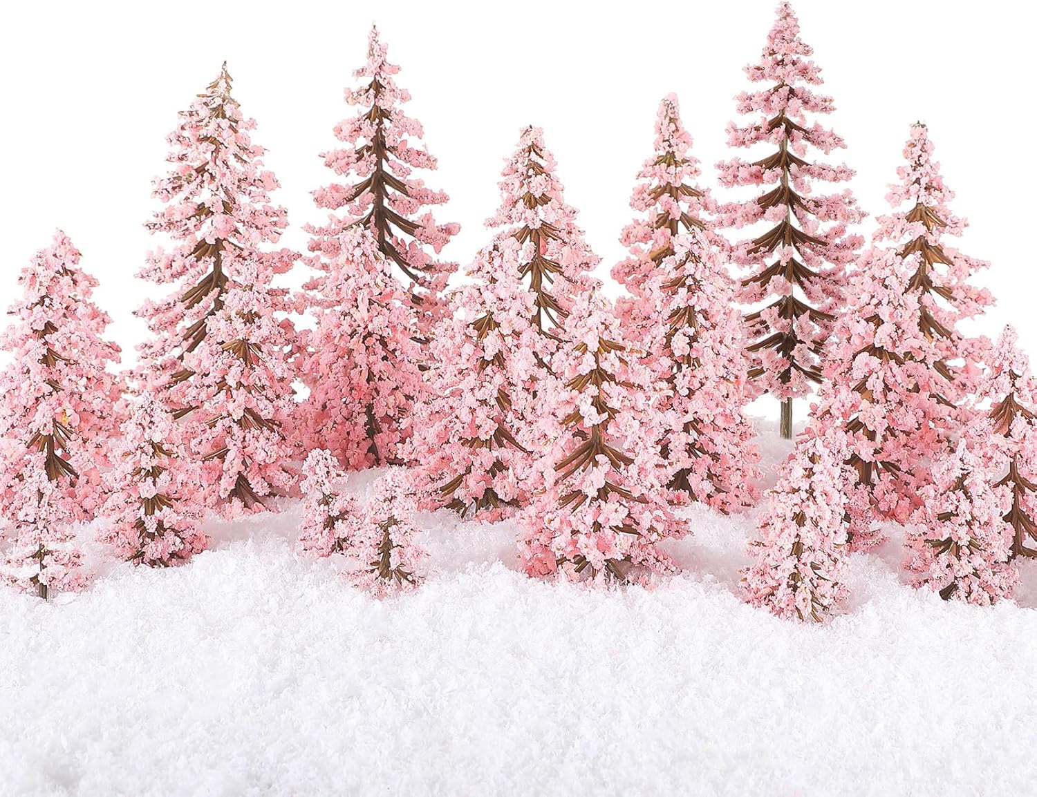 Skylety 35 Pieces Model Trees 1.2-6.3 Inch Mixed Miniature Trees Diorama Supplies Fake Plants Train Scenery Landscape Christmas Village Architecture DIY Crafts(Pink,Cedar)