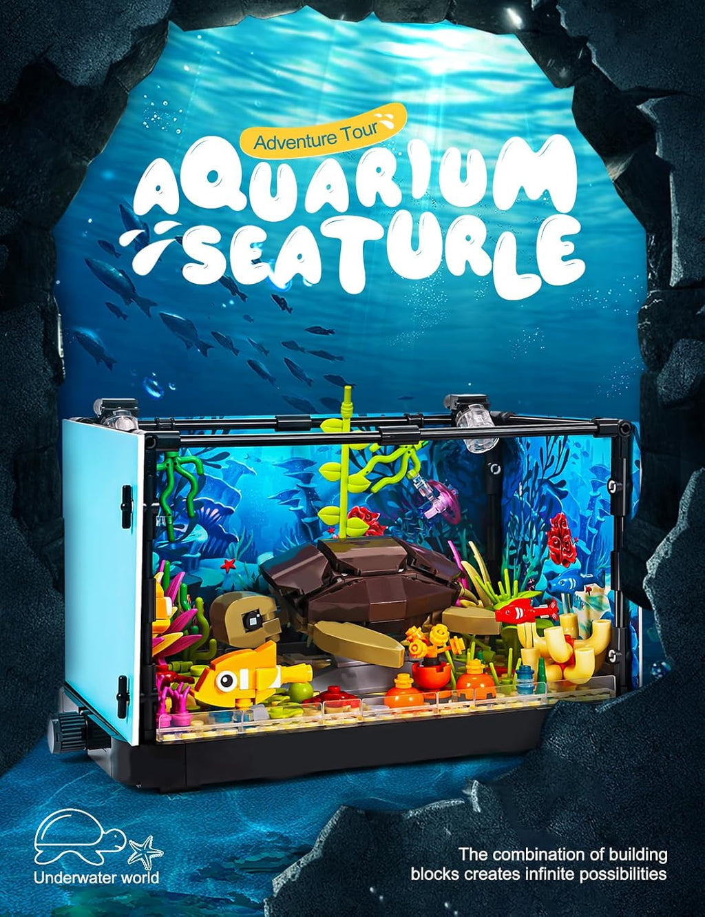 SEMKY Turtle Building Blocks Set with LED Lights, (753Pieces) Creative Sea Animal Model Gifts for Kid and Adult