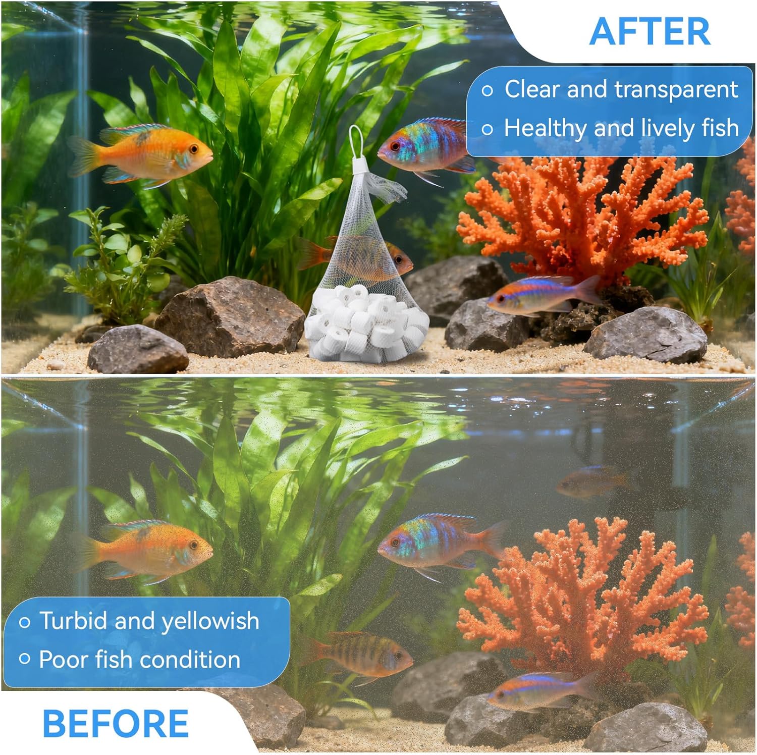 500g Biological Filter Ceramic Rings Compatible with Fluval Filter Series 106, 206, 306, 406, FX5, FX6, Biological Filter Media for Aquariums, Replacement for Fluval Biomax Biological Material Remover