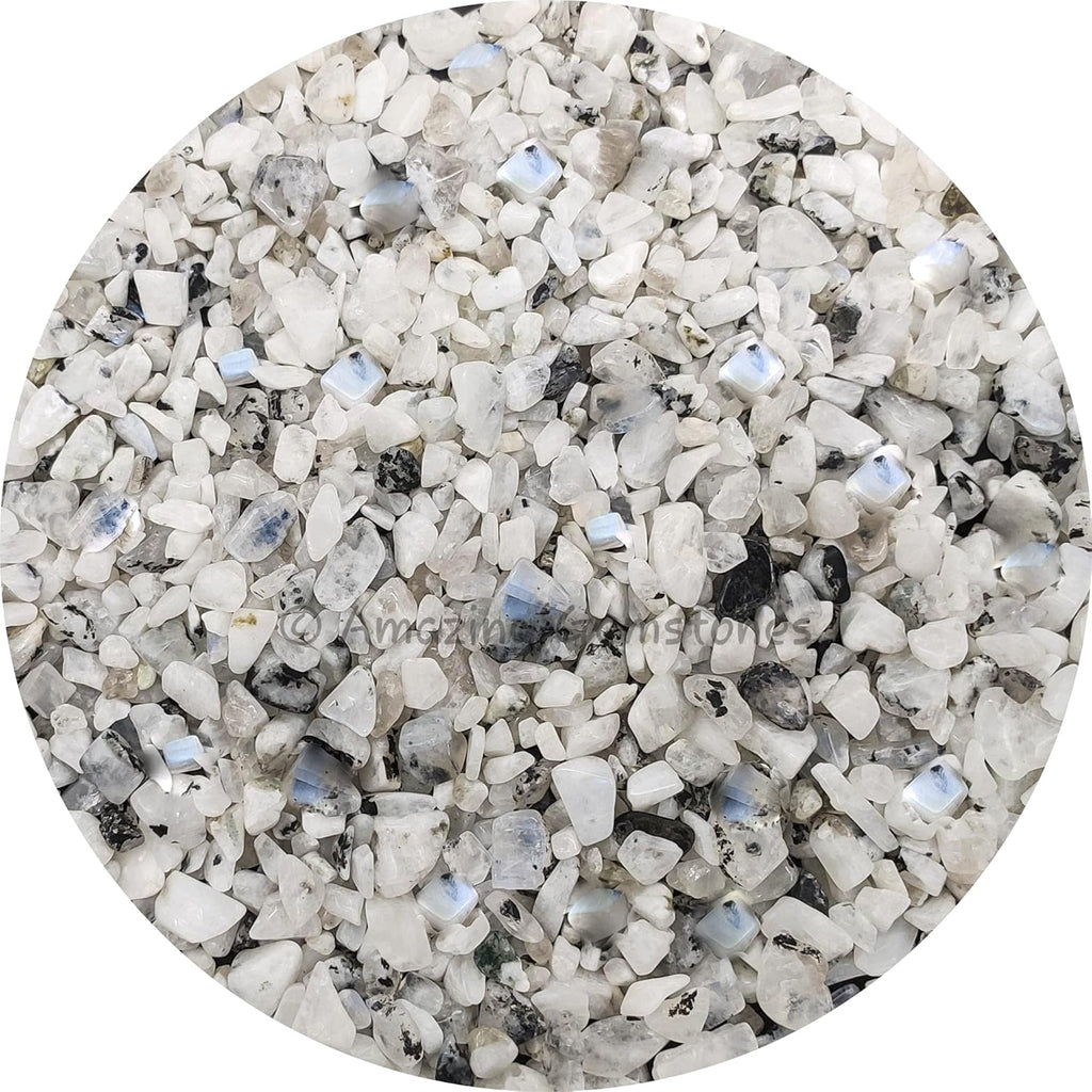 Amazing Gemstone Rainbow Moonstone Crystal Chips Aquarium Gravel Rocks - Bulk Fish Tank Gravel, Small Tumbled Stone Chips and Tiny Crystals for Decoration (Natural AAA Grade Gemstones)