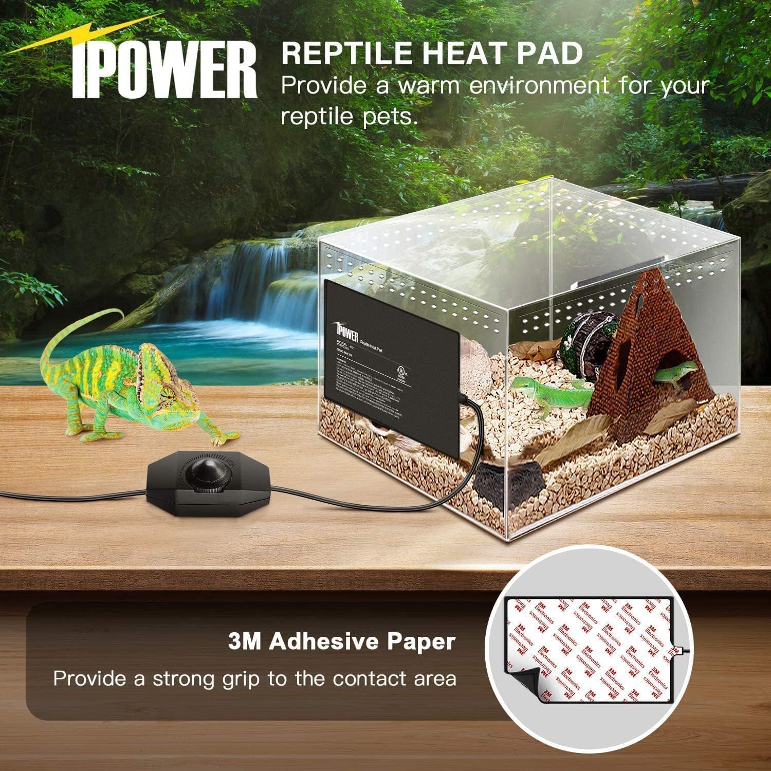 iPower 8 by 12-Inch Reptile Heat Mat with Temperature Adjustment, LCD Digital Aquarium Thermometer, Terrarium Heating Pad for Reptiles & Amphibians