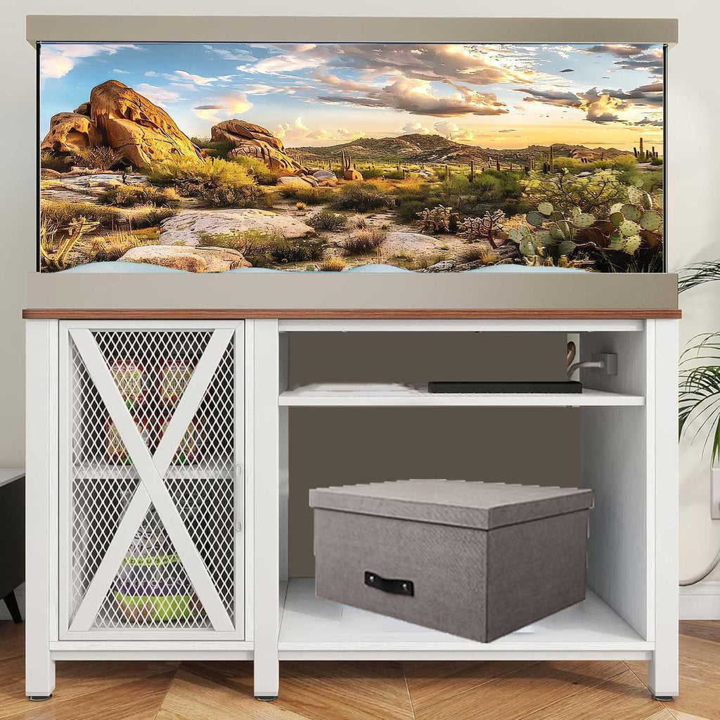 Reptile Habitat Background, Blue Sky Oasis Cactus Sun and Desert Terrarium Background with 6 EVA Double-Sided Tapes 36x18 inches/90x45
