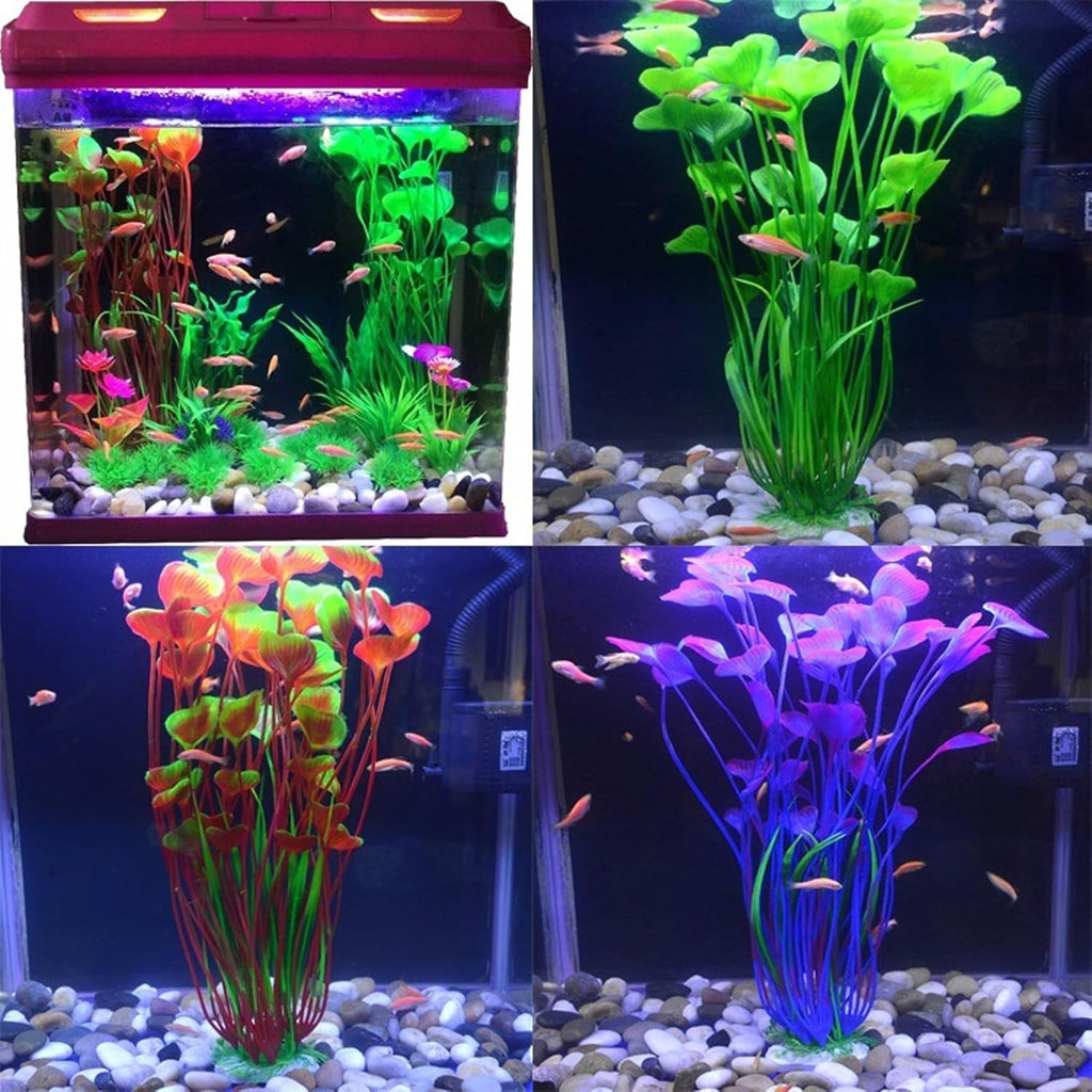 2PCS Aquarium Decor Plastic Plants, Large 16 Inches Artificial Fish Tank Plants (Red)