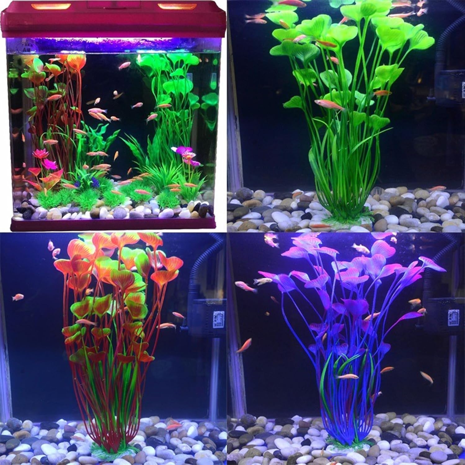 2PCS Aquarium Decor Plastic Plants, Large 16 Inches Artificial Fish Tank Plants (Purple)