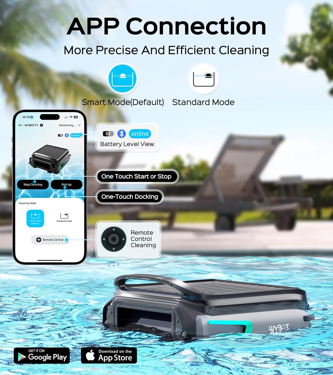 WYBOT F1 Pool Skimmer Robot Cleaner, App Remote Control, Automatic Solar Pool Cleaner, Water Clarification, Obstacle Avoidance, Anti-Stranding, Ideal for All Swimming Pool Types