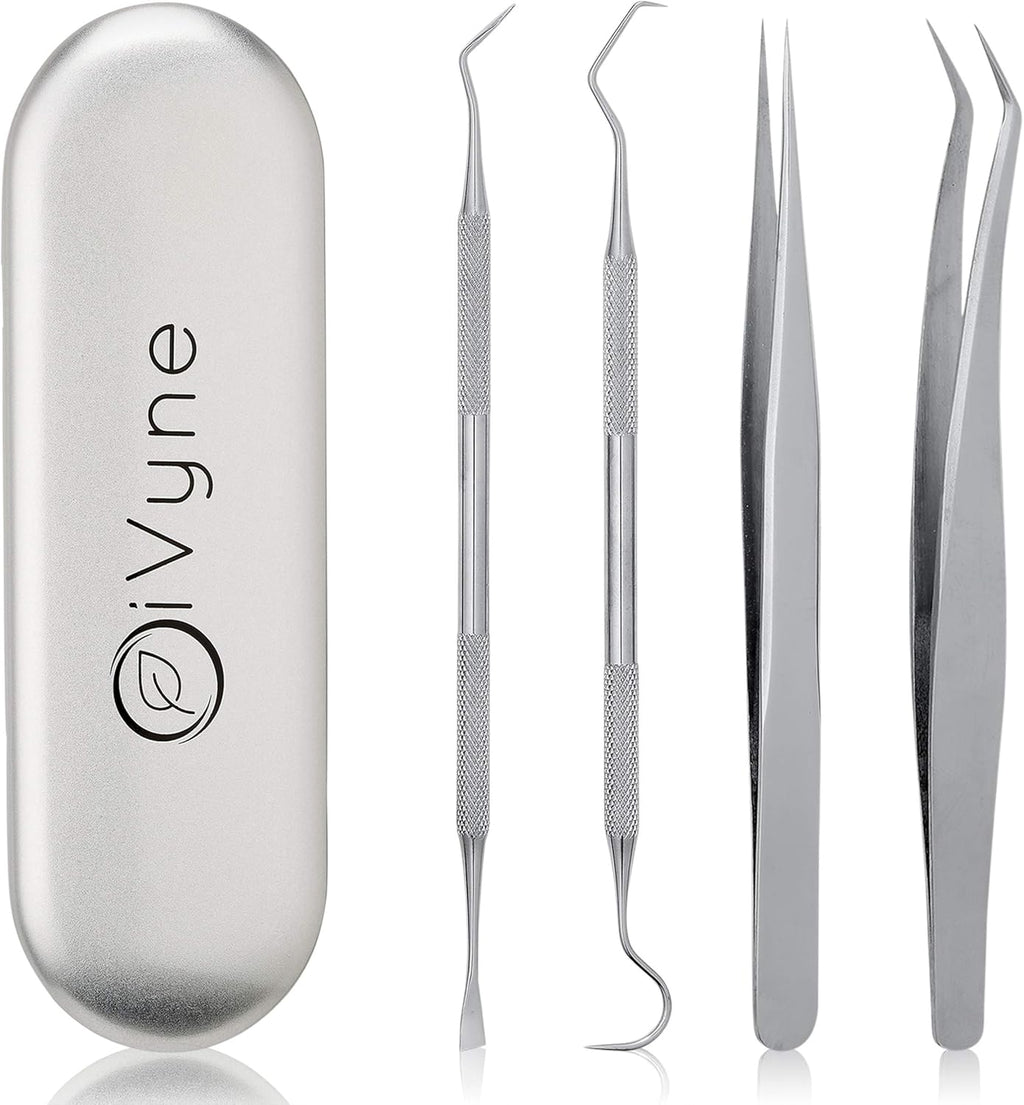 Premium Vinyl Weeding Tool Kit - Precision Stainless Steel Weeder - Hook and Pick with Fine Tweezers Crafting Set for Cricut Vinyl - by iVyne (Silver)