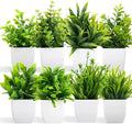 LELEE Artificial Plants Mini Fake Potted Plants, 8 pcs Small Eucalyptus Potted Faux Decorative Grass Plant with White Pot for Home Decor, Indoor, Office, Desk, Shelf, Table Decoration