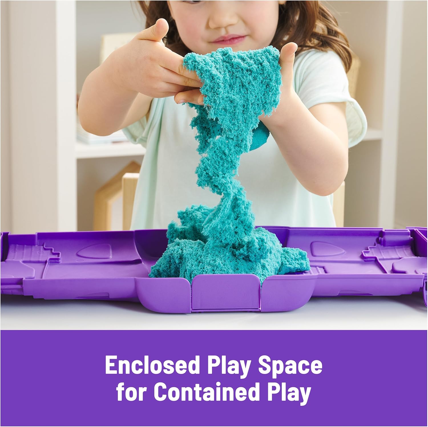 Kinetic Sand, Castle Case with 1lb Teal Play Sand & Storage Container, Sensory Toys, Holiday Gifts & Stocking Stuffers for Kids Ages 3 and up