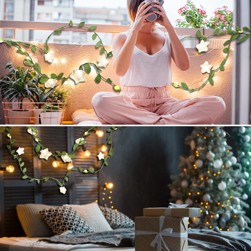 Vigdur 2 Packs Vine String Lights - Tiny Leaf Ivy String Lights with 48 Star Lights Battery Powered Waterproof Fairy Light Indoor Outdoor for Bedroom Party Garden Wall Décor St. Patrick's Day