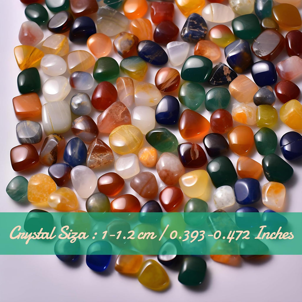 Polished Colorful Agate Crystal Set, 0.4", 128 Pcs - Handpicked Tumbled Stones and Crystals Bulk for Healing, Reiki, Meditation, Witchcraft and Home Decor