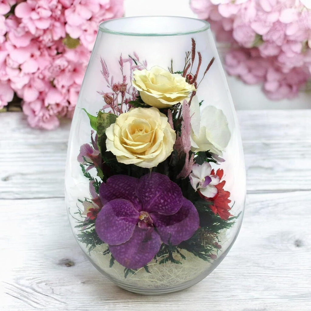 Fiora Flower | Preserved Roses & Floral Arrangement in Sealed Glass Vase | Lasts up to 5 Years | Elegant Gift for Weddings, Birthdays, and Anniversaries (Lush)