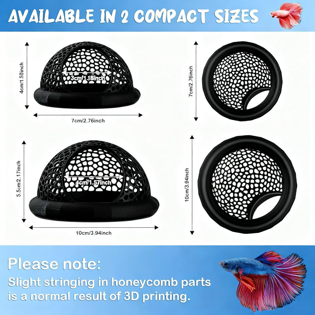 2 Sizes Floating Betta Fish Hide and Shrimp Cave – 3D Printed Aquarium Hammock, Floating Feeder Ring, and Resting Shelter for Nano Aquariums & Fish Tank Decorations (Black)