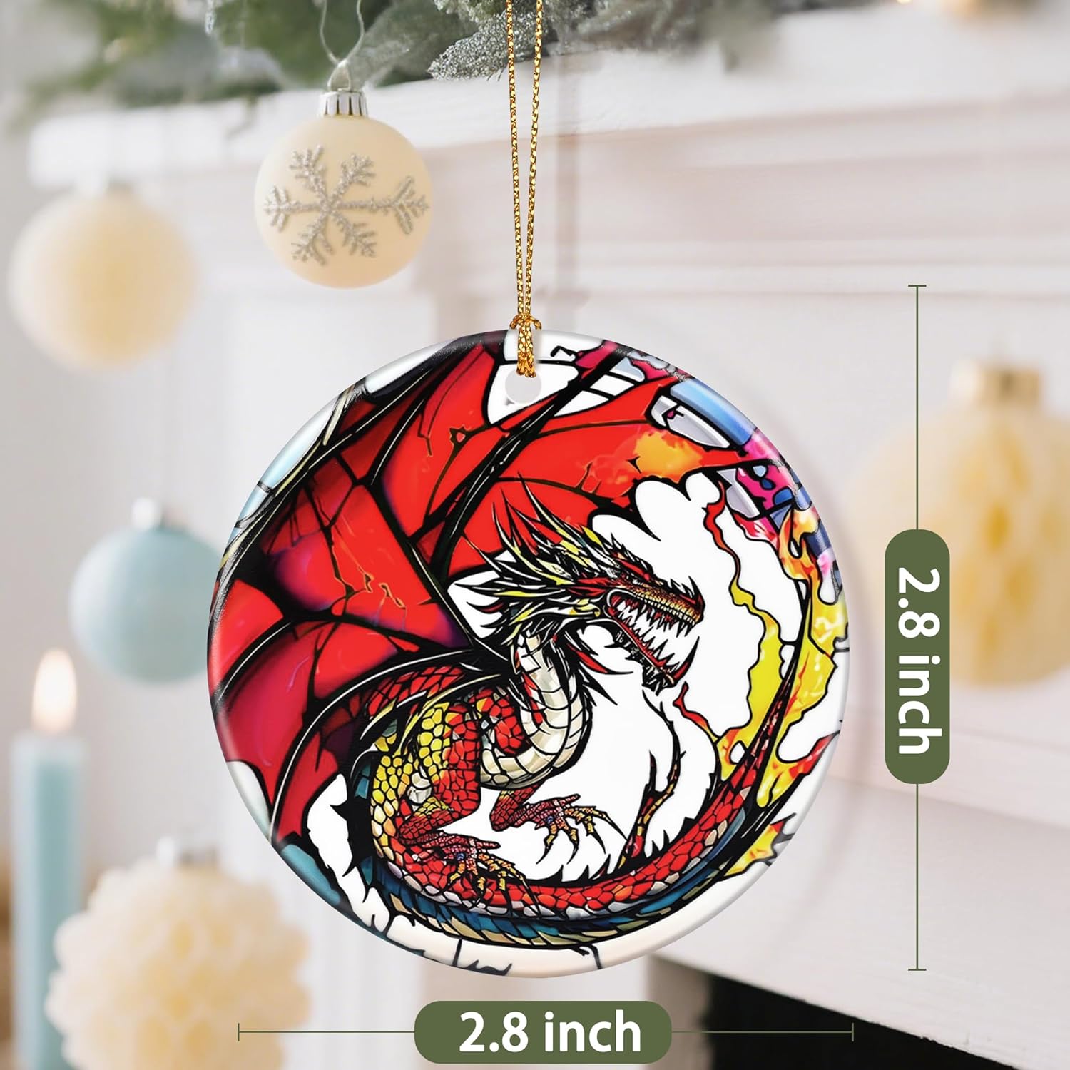 Ceramic-Style Christmas Tree Decorations, Christmas Ornaments, Double-Sided Printed Ornament Keepsakes, Holiday Decor. Xmas Gifts, Gifts for Dragon Lovers - Dragon-Themed