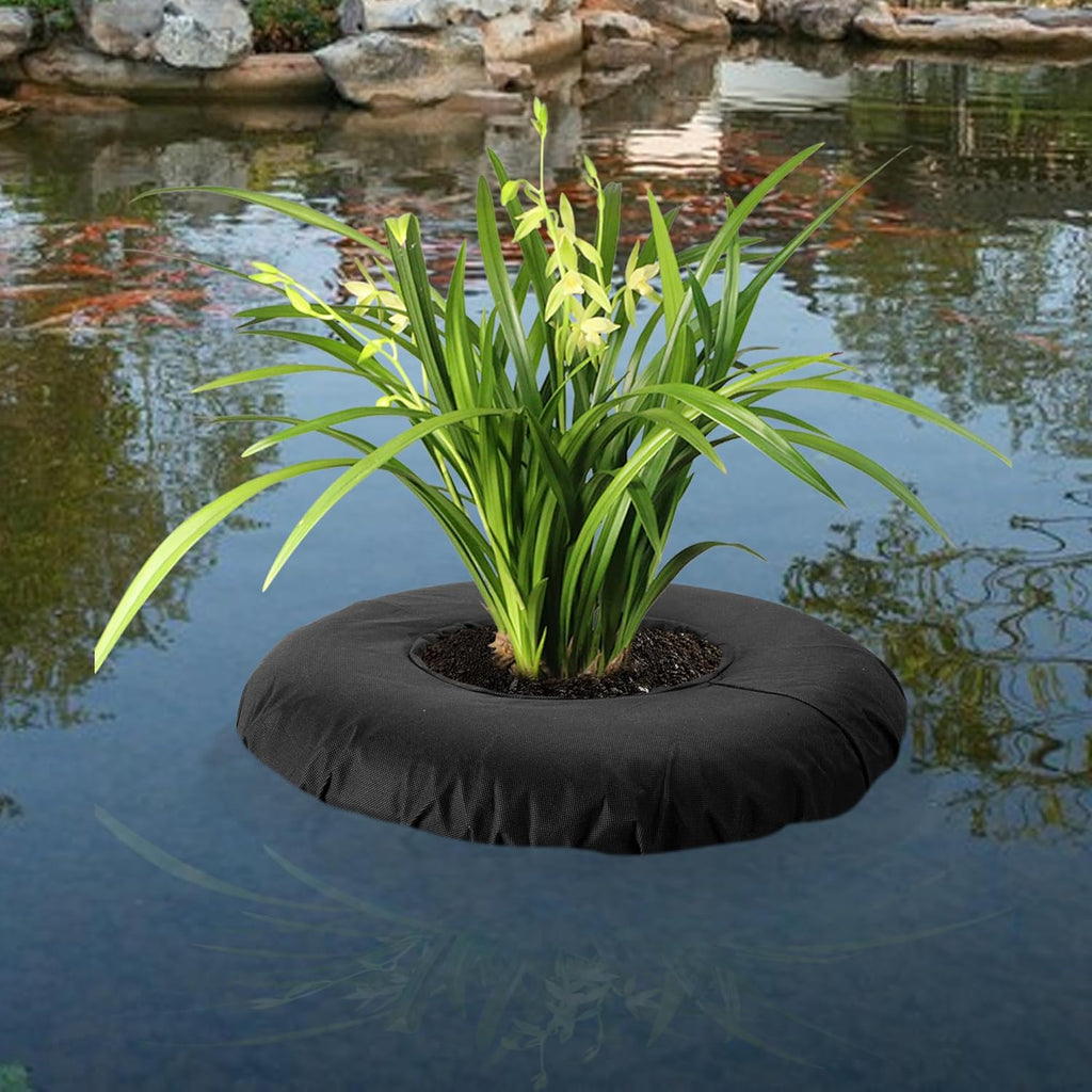 DECOHS 2 Pack Floating Planters for Ponds, 2 Sizes Woven Fabric Floating Pond Plant Baskets, Aquatic Plant Fish Barrier Floating Island for Garden Water Features and Aquascape Decoration