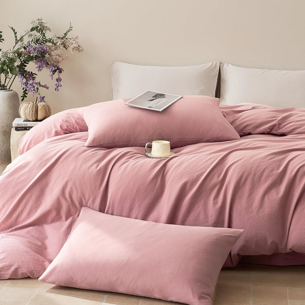 JELLYMONI Pillowcases Standard Set of 2 Washed Cotton Envelope Pillow Covers Linen-Like Texture,Darker Rose 20×26in Bed Pillow Cases Soft Breathable (Pillows are not Included)