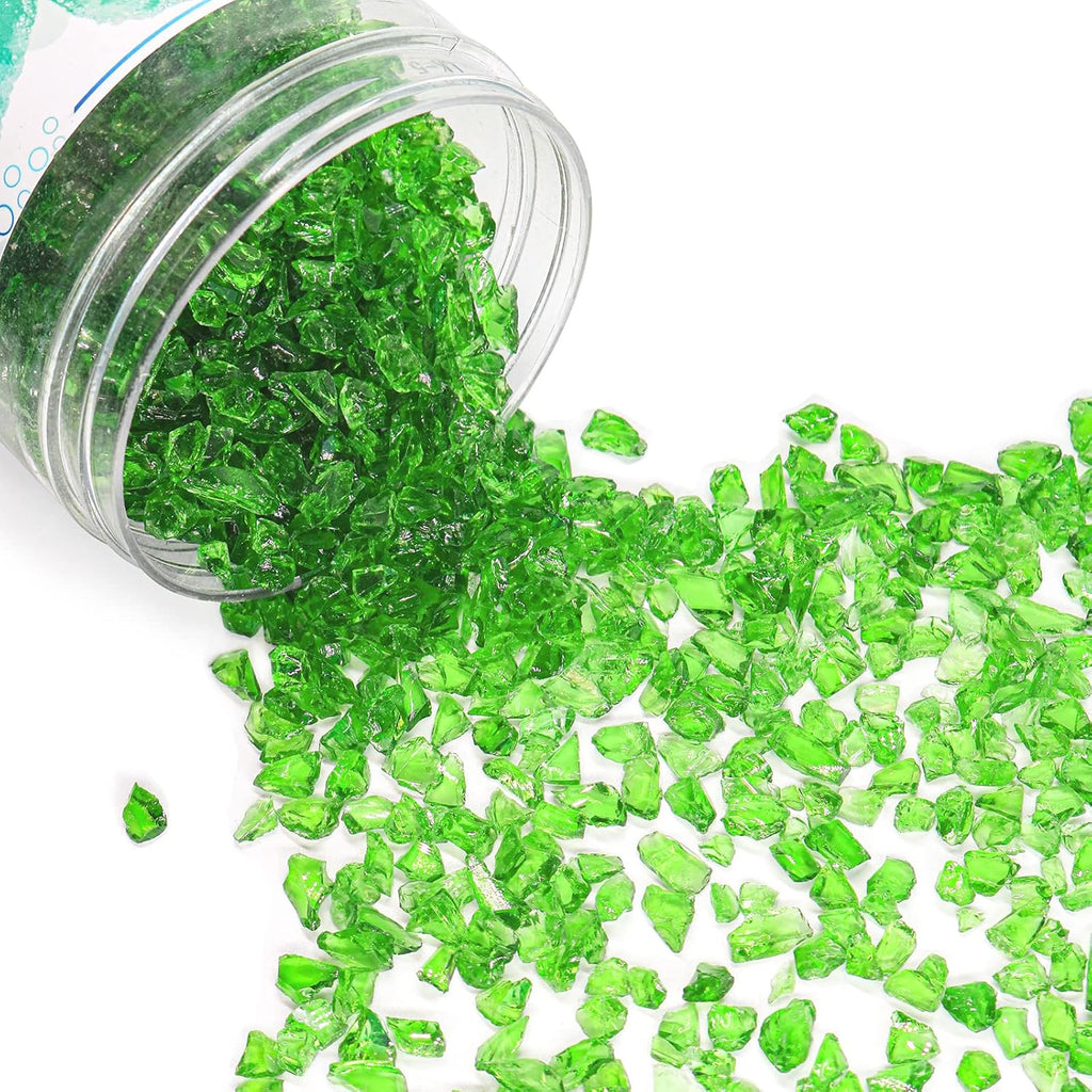 Crushed Glass for Resin Art - 3-6mm Light Green, 1.5lb | Broken Glass Pieces for Crafts, Vase Filler & Fire Pit Media | Decorative Stones