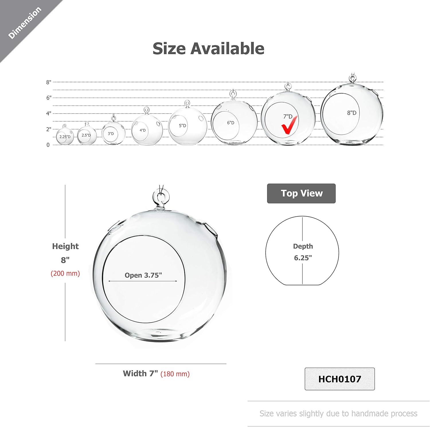 WGV Hanging Terrarium Globe, Width 7", Height 8", DIY Air Succulent Planter, Clear Glass Vase Orb with Flat Bottom, Candle Holder for Windowsill Outdoor Garden Decor, 1 Piece