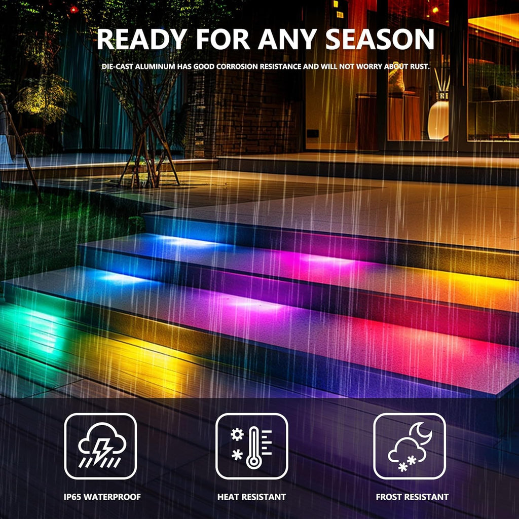 8 Pack 7 inch RGB LED Hardscape Lighting Step Lights Retaining Wall Lights with Color Changing & Warm White Mode Low Voltage Landscape Paver Lights Waterproof Deck Lights for Outside Stairs Yard