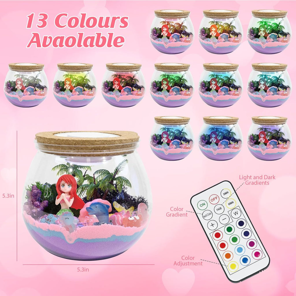 Mermaid Terrarium Kit for Kids - LED Night Light Birthday Gift for Girls Ages 4 5 6 7 8-12 Year Old - Toys for Girl - DIY Arts and Crafts Kit for Kids - Best Girls Presents (Mermaid)