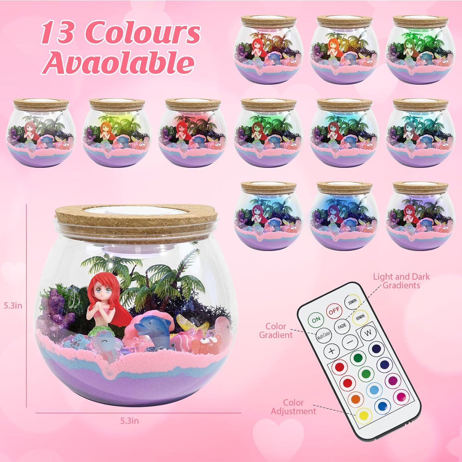 Mermaid Terrarium Kit for Kids - LED Night Light Birthday Gift for Girls Ages 4 5 6 7 8-12 Year Old - Toys for Girl - DIY Arts and Crafts Kit for Kids - Best Girls Presents (Mermaid)