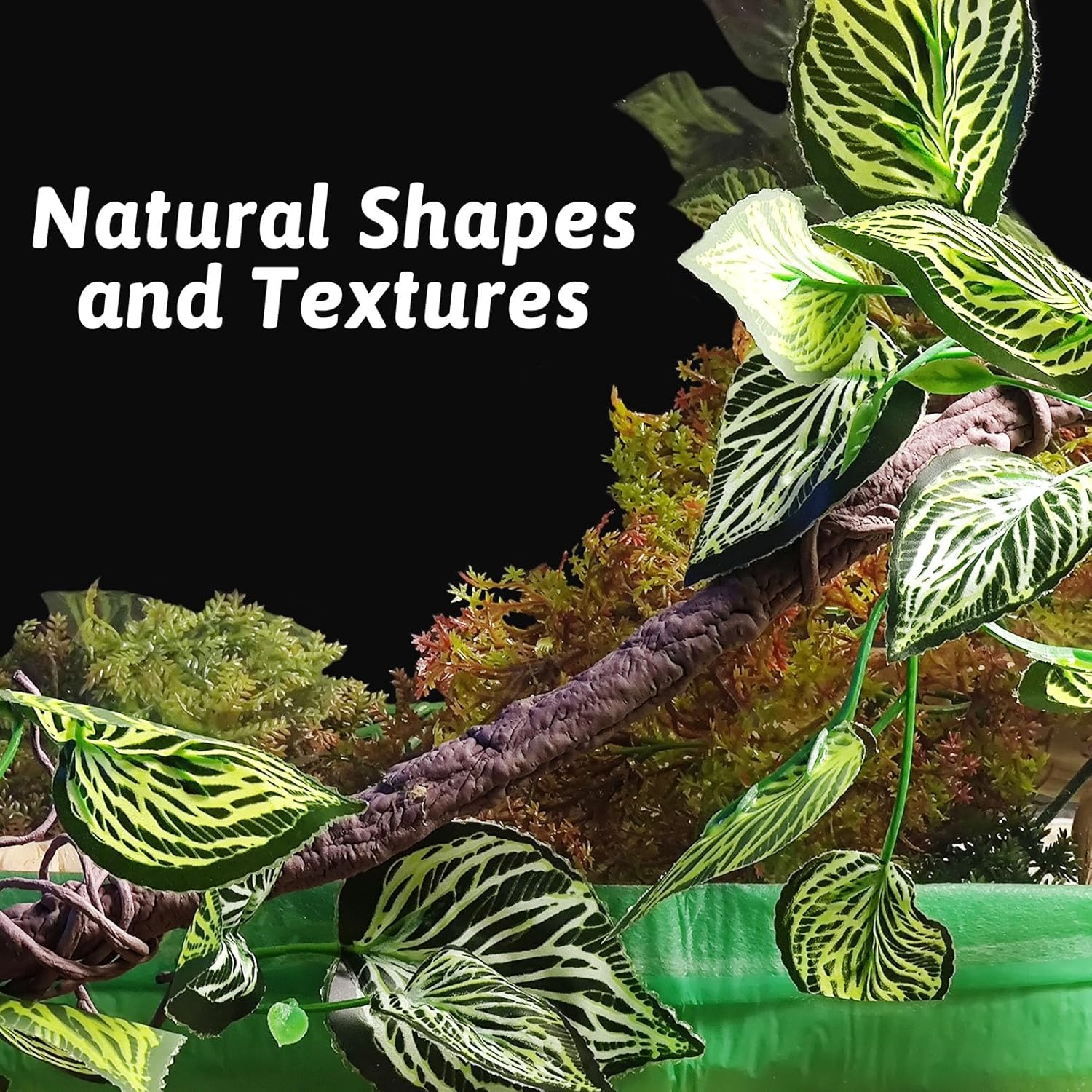 VCEPJH Reptile Climbing Branch Decor 2 Pcs Bendable Jungle Vine with Suction Cup Terrarium Plant Decoration for Gecko Bearded Dragons, Snake,Frogs, Chameleons Cage Accessories (T)