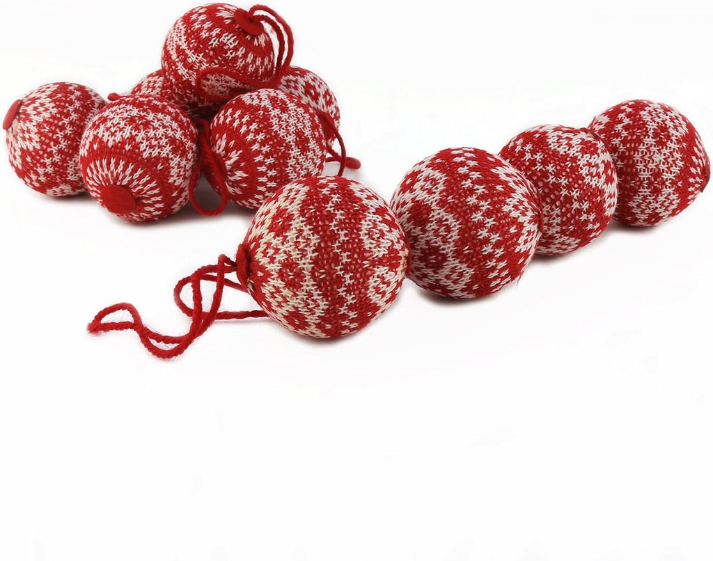 WEWILL 2.75" 10 PCS Red Knitted Sweater Christmas Ball Christmas Tree Ornaments Festival Xmas Party Gifts Decorations Snowflake Pattern