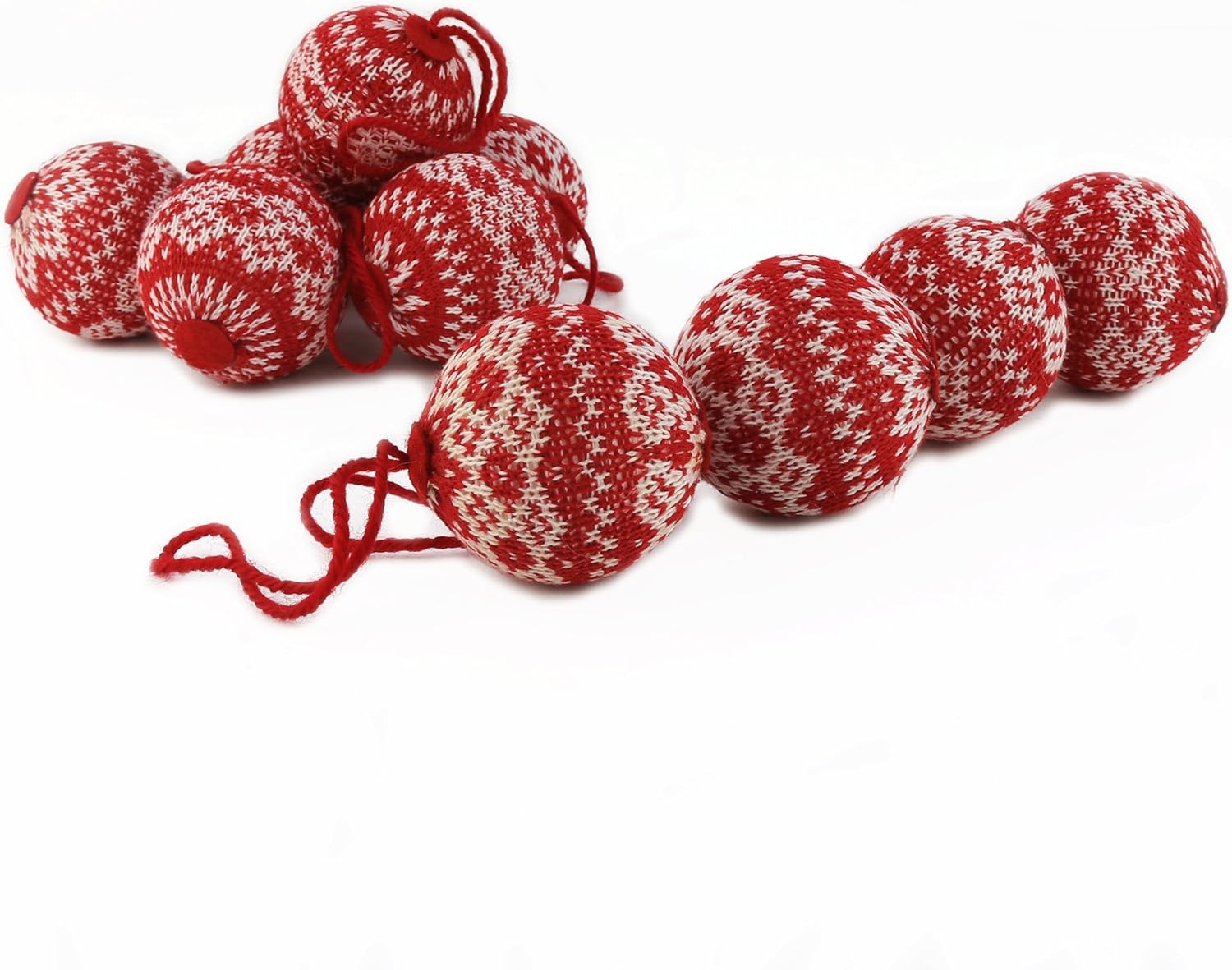 WEWILL 2.75" 10 PCS Red Knitted Sweater Christmas Ball Christmas Tree Ornaments Festival Xmas Party Gifts Decorations Snowflake Pattern