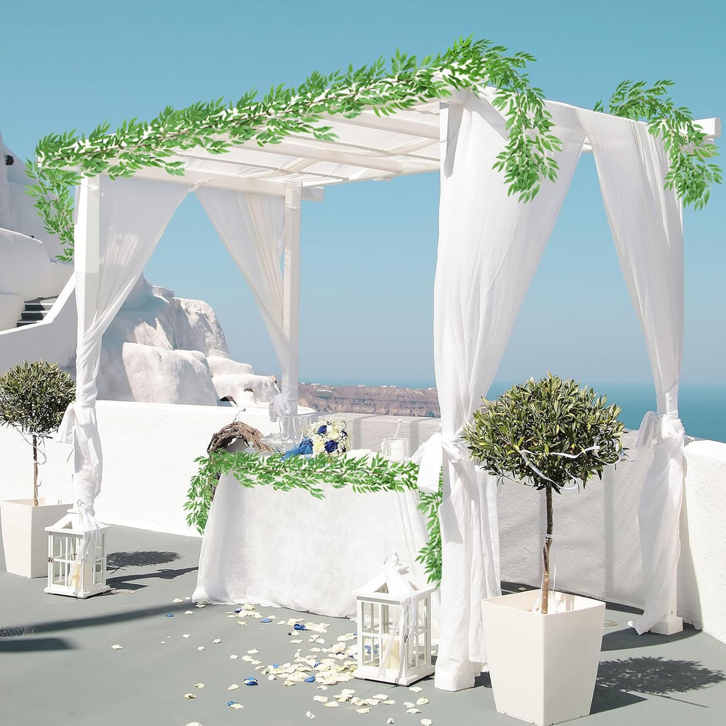 RECUTMS Artificial Willow Leaves Garland 2 Pcs Fake Hanging Vines Plants Artificial Silk Ivy Greenery 6.5 Ft Faux Evergreen Wreaths for Wedding Indoor Outdoor Garden Party Table Decor (Light Green)