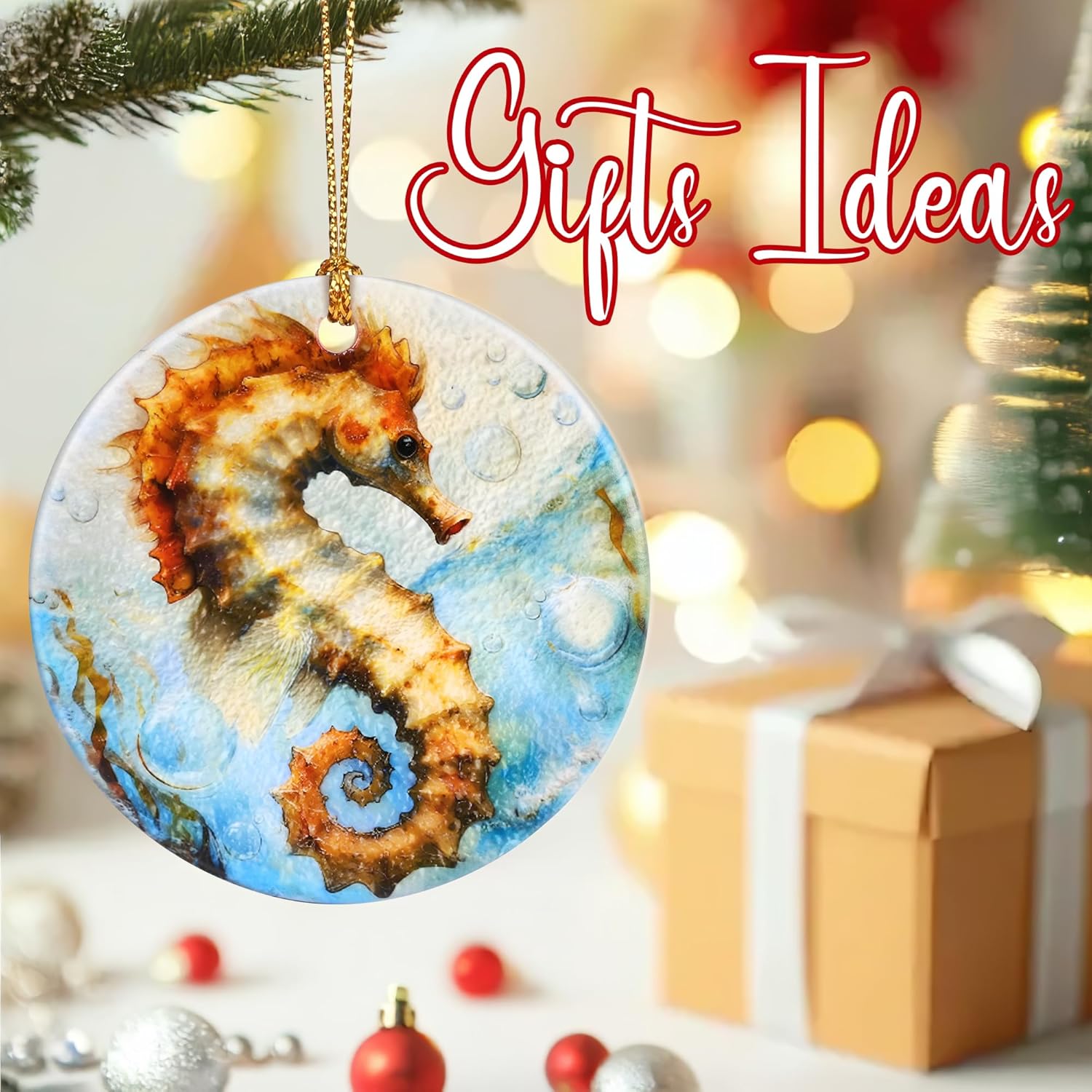Christmas Ornaments, Seahorse Ornament, Christmas Tree Ornaments, Xmas Decorations, Holiday Decorations, Gifts for Seahorse Lovers, Holiday Party Gifts, and Xmas Gift Ideas