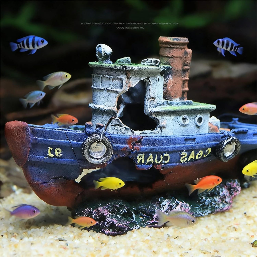 Lifelike Pirate Ship Aquarium Decor, Large Resin Shipwreck Ornament, Perfect Fish Tank Decoration