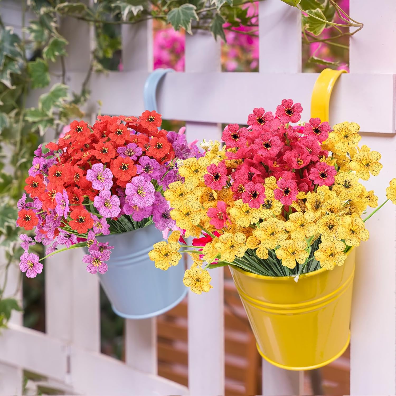 20 Bundles Artificial Flowers for Outdoors Decorations, Fake Flowers Faux Plants Silk Colorful Daisy Flowers Realistic UV Resistant for Garden Patio Porch Box Home Decor